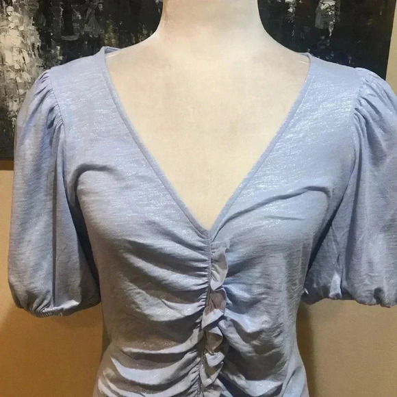 Express Light Blue Women's Ruched Top - Picture 5 of 7